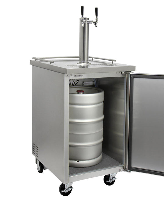 Kegco 24-Inch Built-In Commercial Dual Tap Stainless Steel Kegerator with Mobility