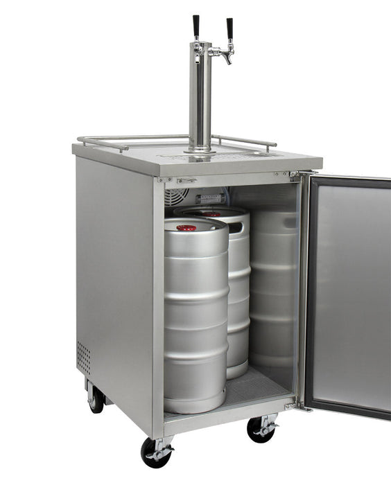 Kegco 24-Inch Built-In Commercial Dual Tap Stainless Steel Kegerator with Mobility