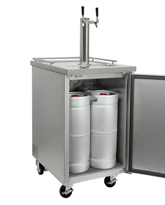 Kegco 24-Inch Built-In Commercial Dual Tap Stainless Steel Kegerator with Mobility