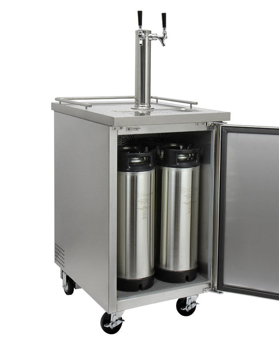 Kegco 24-Inch Built-In Commercial Dual Tap Stainless Steel Kegerator with Mobility