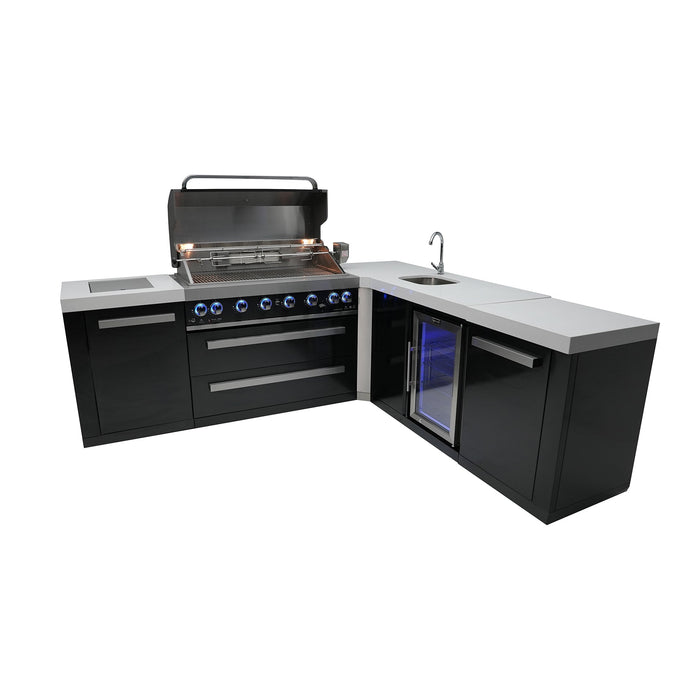 Mont Alpi 805 Black Stainless Steel BBQ Grill Island with 90 Degree Corner & Beverage Center - MAi805-BSS90BEV