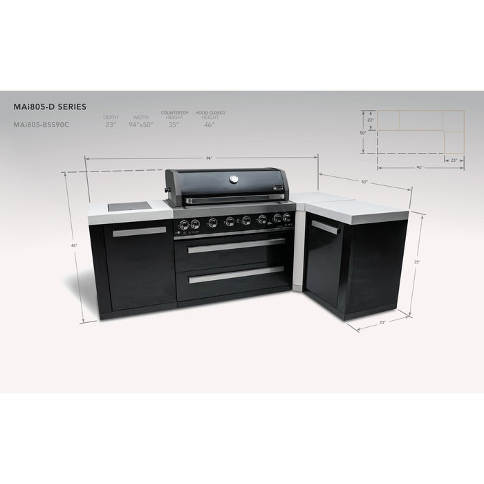 Mont Alpi 805 Black Stainless Steel BBQ Grill Island with 90 Degree Corner - MAi805-BSS90C