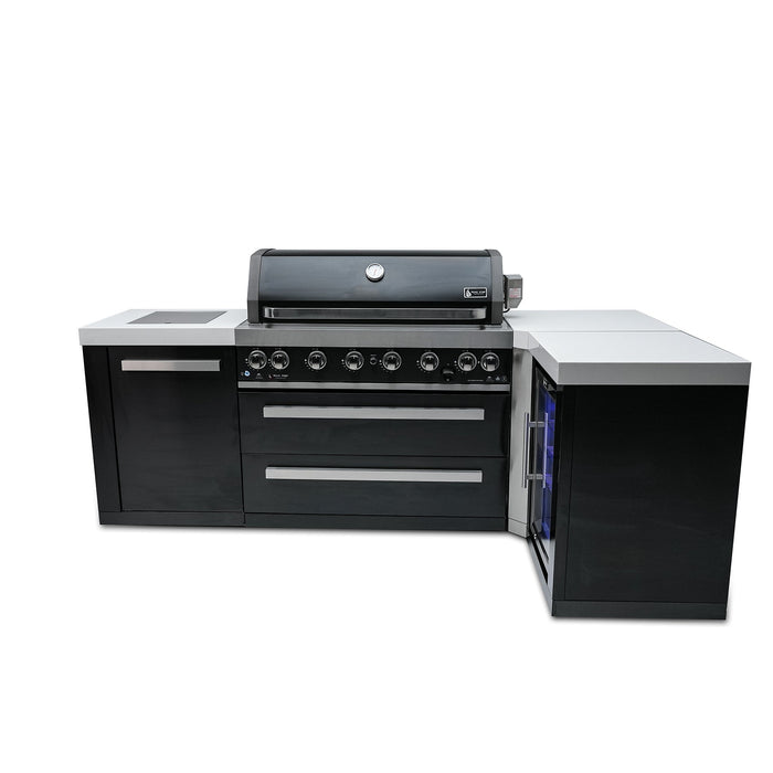 Mont Alpi 805 Black Stainless Steel BBQ Grill Island with 90 Degree Corner & Fridge Cabinet - MAi805-BSS90FC