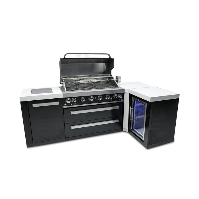 Mont Alpi 805 Black Stainless Steel BBQ Grill Island with 90 Degree Corner & Fridge Cabinet - MAi805-BSS90FC