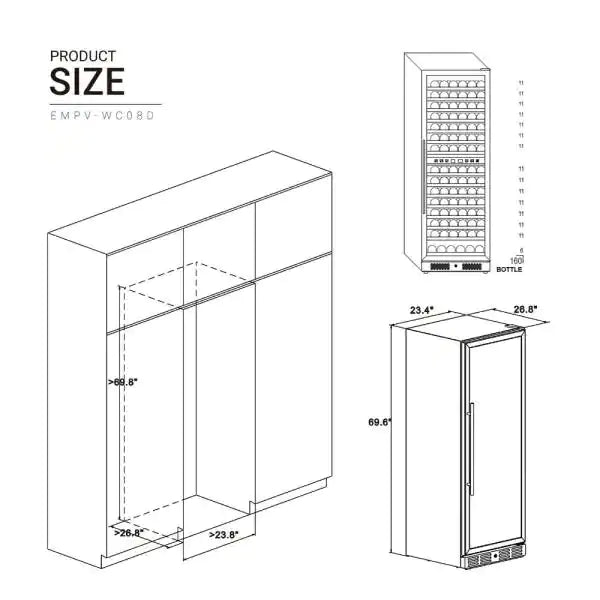 Empava Dual Zone Wine Cooler 70" Tall Wine Fridge WC08D