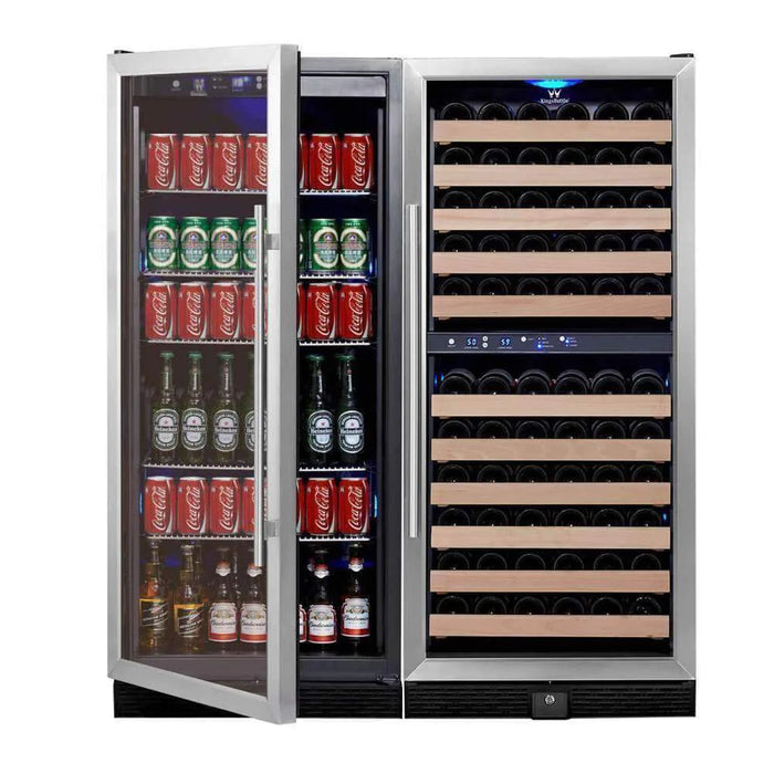 KingsBottle Three Zone 56" Upright Wine And Beverage Fridge Center Cabinet Freestanding