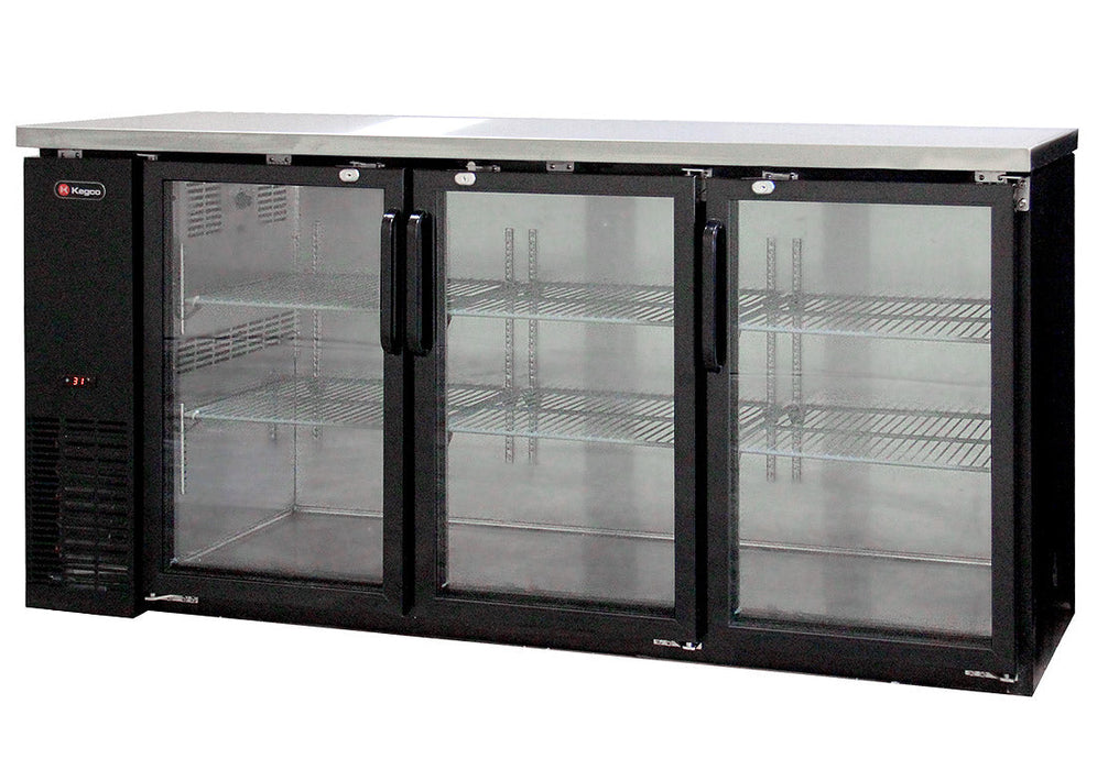 Kegco 72" Commercial Back Bar Cooler with Three Glass Doors