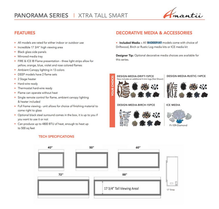 Amantii - Panorama Deep & Xtra Tall Full View Smart Electric Fireplace