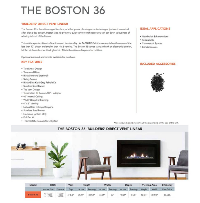 Sierra Flame - Boston-36 Builders Linear Gas Fireplace