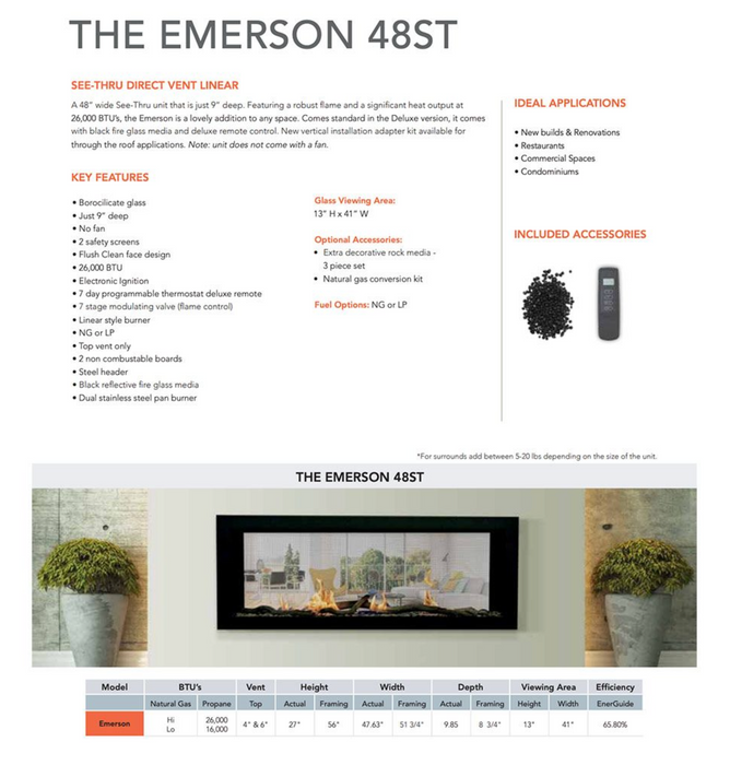 Sierra Flame - Emerson 48 See Through Direct Vent Linear Gas Fireplace