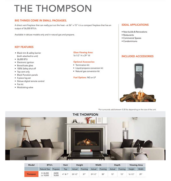 Sierra Flame - Thompson 36 Direct Vent Linear Gas Fireplace